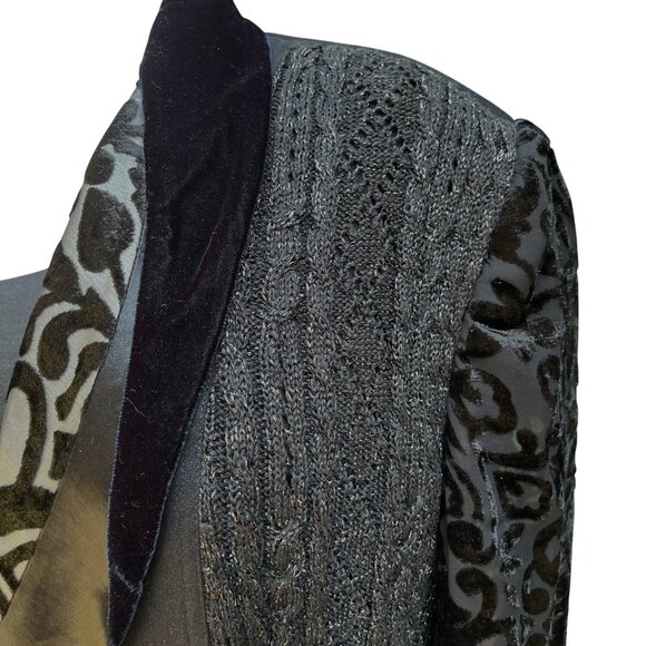 1980's Black Velvet Burnout Sweater Tuxedo Jacket Top Set Goth Steampunk Sz‎  Lg - Picture 10 of 12